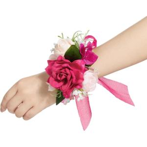 imageLings Moment 6pcs Wedding Wrist Corsage Artificial Flowers GirlMother Homecoming Prom Corsages Wristlet Dcor etc Glowing Blush CreamPkhot Pink  Magenta