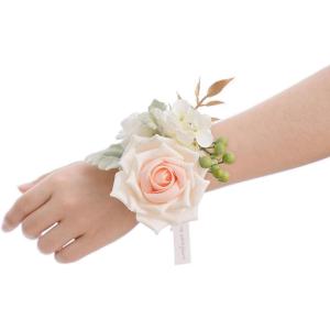 imageLings Moment 6pcs Wedding Wrist Corsage Artificial Flowers GirlMother Homecoming Prom Corsages Wristlet Dcor etc Glowing Blush CreamPkpeach  Pink