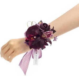 imageLings Moment 6pcs Wedding Wrist Corsage Artificial Flowers GirlMother Homecoming Prom Corsages Wristlet Dcor etc Glowing Blush CreamPrpldeep Purple