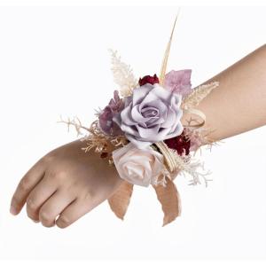 imageLings Moment 6pcs Wedding Wrist Corsage Artificial Flowers GirlMother Homecoming Prom Corsages Wristlet Dcor etc Glowing Blush CreamPrplpurple  Orange