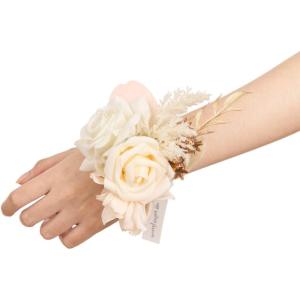 imageLings Moment 6pcs Wedding Wrist Corsage Artificial Flowers GirlMother Homecoming Prom Corsages Wristlet Dcor etc Glowing Blush CreamWhtboho White  Nude