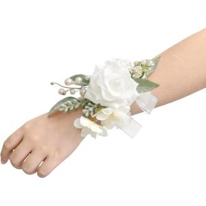 imageLings Moment 6pcs Wedding Wrist Corsage Artificial Flowers GirlMother Homecoming Prom Corsages Wristlet Dcor etc Glowing Blush CreamWhtsnow White