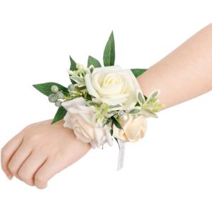 imageLings Moment 6pcs Wedding Wrist Corsage Artificial Flowers GirlMother Homecoming Prom Corsages Wristlet Dcor etc Glowing Blush CreamWhtwhite  Ivory