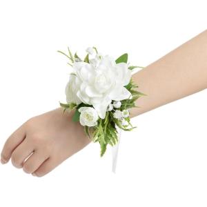imageLings Moment 6pcs Wedding Wrist Corsage Artificial Flowers GirlMother Homecoming Prom Corsages Wristlet Dcor etc Glowing Blush CreamWhtwhite  Lily Valley