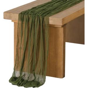 imageLings Moment 14Ft Sunset Terracotta Table Runner Taupe Sheer Chiffon Like Table Runner with Silver Sparkle for Wedding Reception Rustic Boho Wedding Party Bridal Shower Table Setting DecorationsOlive Moss Green