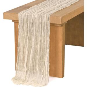imageLings Moment 14Ft Sunset Terracotta Table Runner Taupe Sheer Chiffon Like Table Runner with Silver Sparkle for Wedding Reception Rustic Boho Wedding Party Bridal Shower Table Setting DecorationsIvory