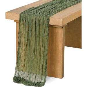imageLings Moment 14Ft Sunset Terracotta Table Runner Taupe Sheer Chiffon Like Table Runner with Silver Sparkle for Wedding Reception Rustic Boho Wedding Party Bridal Shower Table Setting DecorationsMoss Green