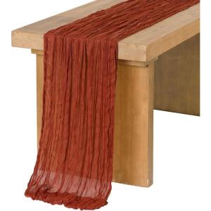 imageLings Moment 14Ft Sunset Terracotta Table Runner Taupe Sheer Chiffon Like Table Runner with Silver Sparkle for Wedding Reception Rustic Boho Wedding Party Bridal Shower Table Setting DecorationsTerracotta