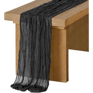 imageLings Moment 14Ft Sunset Terracotta Table Runner Taupe Sheer Chiffon Like Table Runner with Silver Sparkle for Wedding Reception Rustic Boho Wedding Party Bridal Shower Table Setting DecorationsBlack