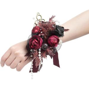 imageLings Moment 2pcs Prom WristShoulder Corsage Artificial Flower GirlMother HomecomingWedding Corsage Wristlet Dcor etc Deep PurpleBlkblack  Gothic Burgundy