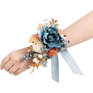 imageLings Moment 2pcs Prom WristShoulder Corsage Artificial Flower GirlMother HomecomingWedding Corsage Wristlet Dcor etc Deep PurpleBlublue  Pompon Mum