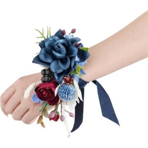 imageLings Moment 2pcs Prom WristShoulder Corsage Artificial Flower GirlMother HomecomingWedding Corsage Wristlet Dcor etc Deep PurpleBlunavy Blue  Burgundy