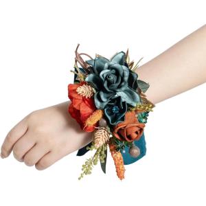 imageLings Moment 2pcs Prom WristShoulder Corsage Artificial Flower GirlMother HomecomingWedding Corsage Wristlet Dcor etc Deep PurpleOrdark Teal  Orange