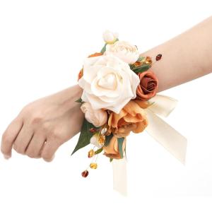 imageLings Moment 2pcs Prom WristShoulder Corsage Artificial Flower GirlMother HomecomingWedding Corsage Wristlet Dcor etc Deep PurpleOrfall Terracotta  Cream