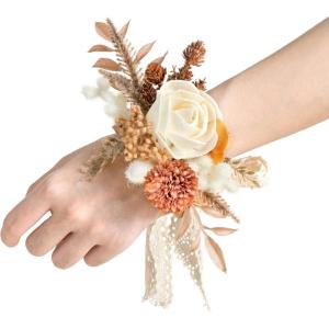 imageLings Moment 2pcs Prom WristShoulder Corsage Artificial Flower GirlMother HomecomingWedding Corsage Wristlet Dcor etc Deep PurpleOrrustic Boho  Sola Wood