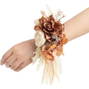 imageLings Moment 2pcs Prom WristShoulder Corsage Artificial Flower GirlMother HomecomingWedding Corsage Wristlet Dcor etc Deep PurpleOrrustic Boho Orange  Sola Wood