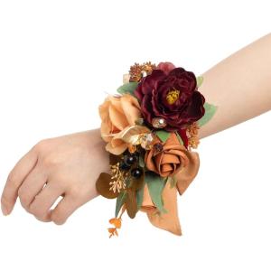 imageLings Moment 2pcs Prom WristShoulder Corsage Artificial Flower GirlMother HomecomingWedding Corsage Wristlet Dcor etc Deep PurpleOrterracotta  Cream