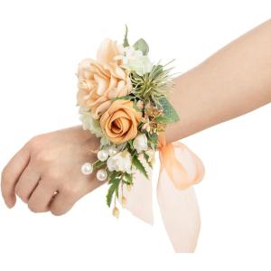 imageLings Moment 2pcs Prom WristShoulder Corsage Artificial Flower GirlMother HomecomingWedding Corsage Wristlet Dcor etc Deep PurpleOryellow Orange  Peach