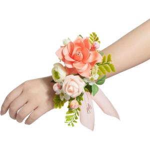 imageLings Moment 2pcs Prom WristShoulder Corsage Artificial Flower GirlMother HomecomingWedding Corsage Wristlet Dcor etc Deep PurplePkblush Green  Pink