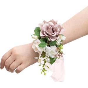 imageLings Moment 2pcs Prom WristShoulder Corsage Artificial Flower GirlMother HomecomingWedding Corsage Wristlet Dcor etc Deep PurplePkdusty Rose  Cream