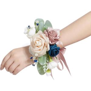 imageLings Moment 2pcs Prom WristShoulder Corsage Artificial Flower GirlMother HomecomingWedding Corsage Wristlet Dcor etc Deep PurplePkdusty Rose  Navy