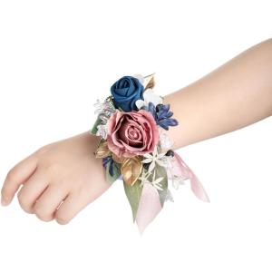 imageLings Moment 2pcs Prom WristShoulder Corsage Artificial Flower GirlMother HomecomingWedding Corsage Wristlet Dcor etc Deep PurplePkdusty Rose  Navy Blue