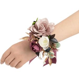imageLings Moment 2pcs Prom WristShoulder Corsage Artificial Flower GirlMother HomecomingWedding Corsage Wristlet Dcor etc Deep PurplePkdusty Rose  Ranunculus