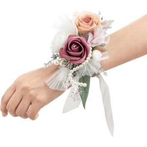 imageLings Moment 2pcs Prom WristShoulder Corsage Artificial Flower GirlMother HomecomingWedding Corsage Wristlet Dcor etc Deep PurplePkdusty Rose  White Gray
