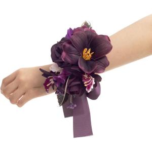 imageLings Moment 2pcs Prom WristShoulder Corsage Artificial Flower GirlMother HomecomingWedding Corsage Wristlet Dcor etc Deep PurplePrpldeep Purple