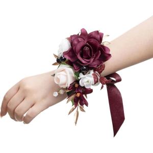 imageLings Moment 2pcs Prom WristShoulder Corsage Artificial Flower GirlMother HomecomingWedding Corsage Wristlet Dcor etc Deep PurpleRedmarsala  Burgundy