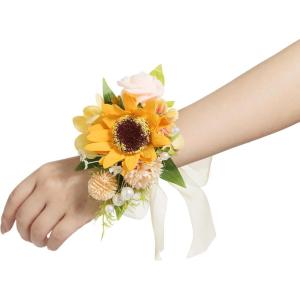imageLings Moment 2pcs Prom WristShoulder Corsage Artificial Flower GirlMother HomecomingWedding Corsage Wristlet Dcor etc Deep PurpleSunsunflower  Yellow