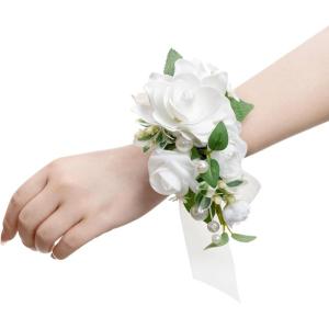 imageLings Moment 2pcs Prom WristShoulder Corsage Artificial Flower GirlMother HomecomingWedding Corsage Wristlet Dcor etc Deep PurpleWhtwhite  Sage