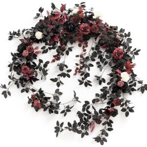 imageLings Moment 9FT Flower Garland for Backdrop Decorations  Wedding Arch Flowers Eucalyptus ampamp Rose Artificial Floral Garland for Mantle  Sweetheart Table Decor for Beach Reception PurpleRedmoody Burgundy  Black