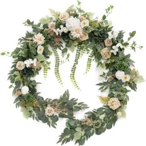 imageLings Moment 9FT Flower Garland for Backdrop Decorations  Wedding Arch Flowers Eucalyptus ampamp Rose Artificial Floral Garland for Mantle  Sweetheart Table Decor for Beach Reception PurpleGrnemerald  Tawny Beige
