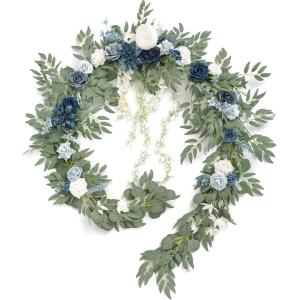 imageLings Moment 9FT Flower Garland for Backdrop Decorations  Wedding Arch Flowers Eucalyptus ampamp Rose Artificial Floral Garland for Mantle  Sweetheart Table Decor for Beach Reception PurpleBludusty Blue  Navy