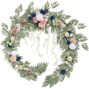 imageLings Moment 9FT Flower Garland for Backdrop Decorations  Wedding Arch Flowers Eucalyptus ampamp Rose Artificial Floral Garland for Mantle  Sweetheart Table Decor for Beach Reception PurplePkdusty Rose Navy