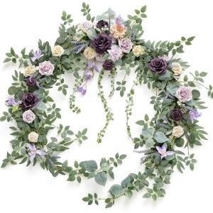 imageLings Moment 9FT Flower Garland for Backdrop Decorations  Wedding Arch Flowers Eucalyptus ampamp Rose Artificial Floral Garland for Mantle  Sweetheart Table Decor for Beach Reception PurplePrpllavender Purple