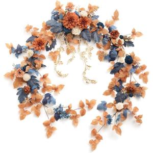 imageLings Moment 9FT Flower Garland for Backdrop Decorations  Wedding Arch Flowers Eucalyptus ampamp Rose Artificial Floral Garland for Mantle  Sweetheart Table Decor for Beach Reception PurpleOrrusset Orange  Denim Blue