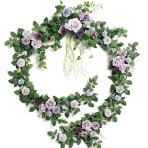 imageLings Moment 9FT Flower Garland for Backdrop Decorations  Wedding Arch Flowers Eucalyptus ampamp Rose Artificial Floral Garland for Mantle  Sweetheart Table Decor for Beach Reception PurplePrplsage Purple