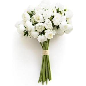 imageLings Moment Artificial Constanze Rose 18pcs Fake Silk Mini Roses with Stems Bulk Faux Wedding Filler Flowers for DIY Bridal Bouquet Centerpieces Floral Arrangements Shower Decorations Ivory WhiteWhite