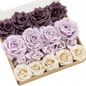 imageLings Moment Artificial Flowers Fake Roses Faux Peony Foam Gardenia Combo for DIY Wedding Bouquets Centerpieces Arrangements Bridal Shower Party Home Decorations Lavender ampamp Purple 24pcsPrplpurple  Pale Lavender