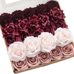 imageLings Moment Artificial Flowers Fake Roses Faux Peony Foam Gardenia Combo for DIY Wedding Bouquets Centerpieces Arrangements Bridal Shower Party Home Decorations Lavender ampamp Purple 24pcsPkmarsala  Dusty Rose