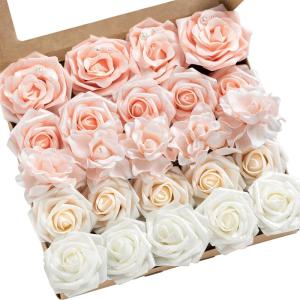 imageLings Moment Artificial Flowers Fake Roses Faux Peony Foam Gardenia Combo for DIY Wedding Bouquets Centerpieces Arrangements Bridal Shower Party Home Decorations Lavender ampamp Purple 24pcsPkblush  White