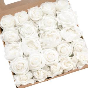 imageLings Moment Artificial Flowers Fake Roses Faux Peony Foam Gardenia Combo for DIY Wedding Bouquets Centerpieces Arrangements Bridal Shower Party Home Decorations Lavender ampamp Purple 24pcsWhtwhite