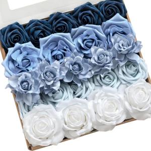 imageLings Moment Artificial Flowers Fake Roses Faux Peony Foam Gardenia Combo for DIY Wedding Bouquets Centerpieces Arrangements Bridal Shower Party Home Decorations Lavender ampamp Purple 24pcsBludusty Blue  Ivory