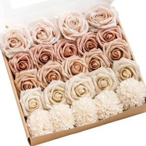 imageLings Moment Artificial Flowers Fake Roses Faux Peony Foam Gardenia Combo for DIY Wedding Bouquets Centerpieces Arrangements Bridal Shower Party Home Decorations Lavender ampamp Purple 24pcsPkmorandi Peach  Cream