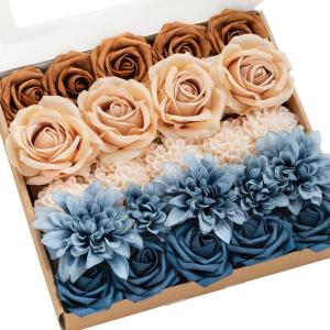 imageLings Moment Artificial Flowers Fake Roses Faux Peony Foam Gardenia Combo for DIY Wedding Bouquets Centerpieces Arrangements Bridal Shower Party Home Decorations Lavender ampamp Purple 24pcsBlunavy Blue  Burnt Orange