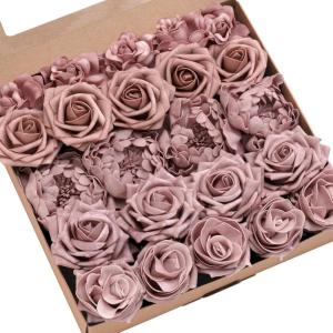 imageLings Moment Artificial Flowers Fake Roses Faux Peony Foam Gardenia Combo for DIY Wedding Bouquets Centerpieces Arrangements Bridal Shower Party Home Decorations Lavender ampamp Purple 24pcsPkdusty Rose