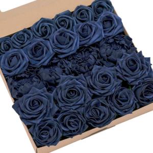 imageLings Moment Artificial Flowers Fake Roses Faux Peony Foam Gardenia Combo for DIY Wedding Bouquets Centerpieces Arrangements Bridal Shower Party Home Decorations Lavender ampamp Purple 24pcsBlunavy Blue