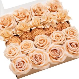 imageLings Moment Artificial Flowers Fake Roses Faux Peony Foam Gardenia Combo for DIY Wedding Bouquets Centerpieces Arrangements Bridal Shower Party Home Decorations Lavender ampamp Purple 24pcsOrapricot